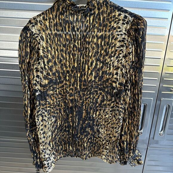 Adrianna Papell Animal Print Silk Ruffle Blouse 6 - Picture 5 of 7